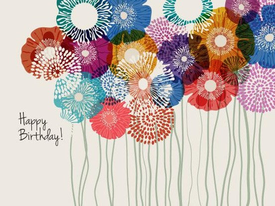 Wordy Bird Birthday card Bloom
